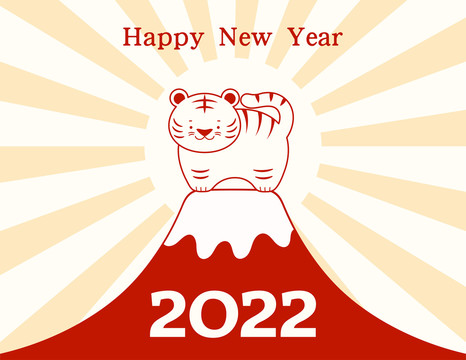 2022可爱线条老虎登上富士山插图