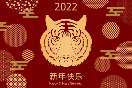金色虎頭與經(jīng)典花紋新年插圖