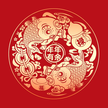 年年有余金邊貼畫(huà)年畫(huà)