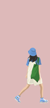 少女背影扁平素材手機(jī)背景頭像