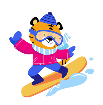 冬季运动卡通滑雪小老虎