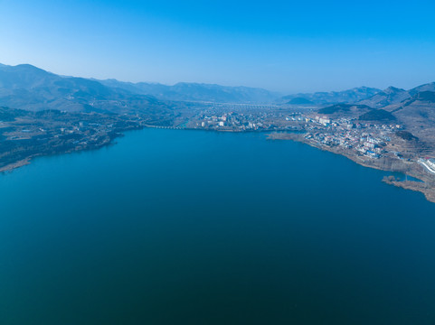 航拍济南锦绣川水库