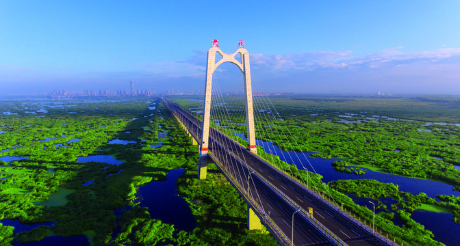 大庆龙凤湿地大桥航拍图
