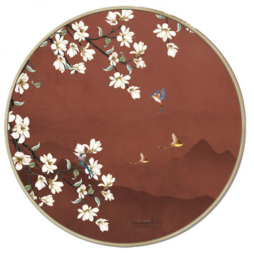 新中式玉蘭花鳥(niǎo)壁畫(huà)