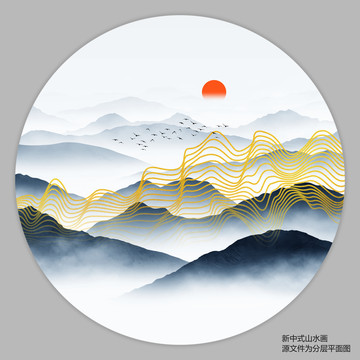 抽象线条山水画