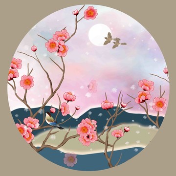 工筆梅花插畫