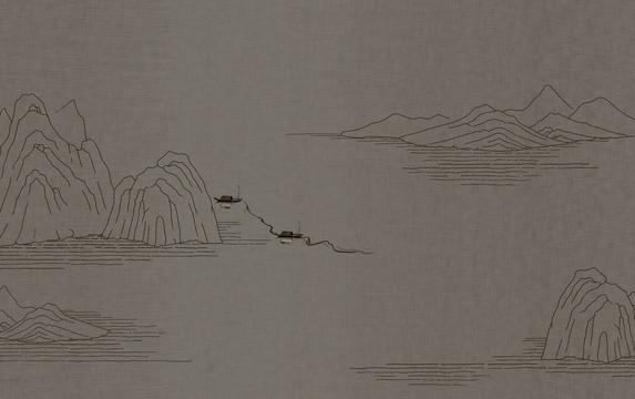 中式山水線條背景