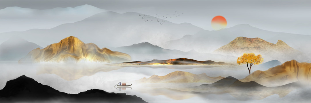 中式山水壁画