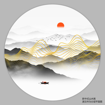禪意線條山水畫