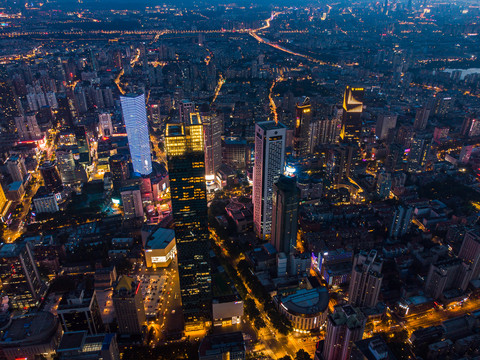 南京新街口夜景航拍