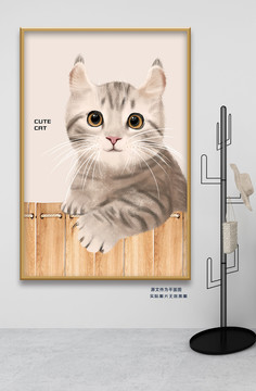 可爱卡通猫咪木板栅栏装饰画