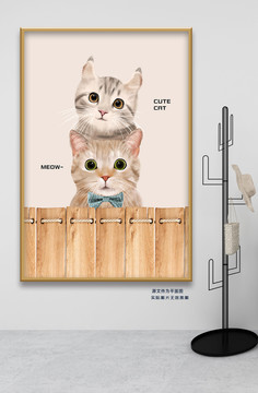 可爱卡通猫咪木板叠高高装饰画