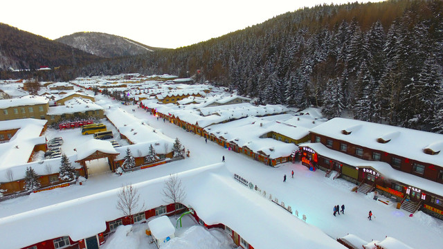 中国雪乡俯视图全景东北旅游