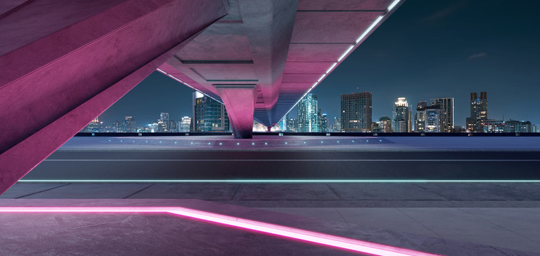 紫色公路繁华城市夜景照