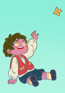 望天空男孩插畫設計