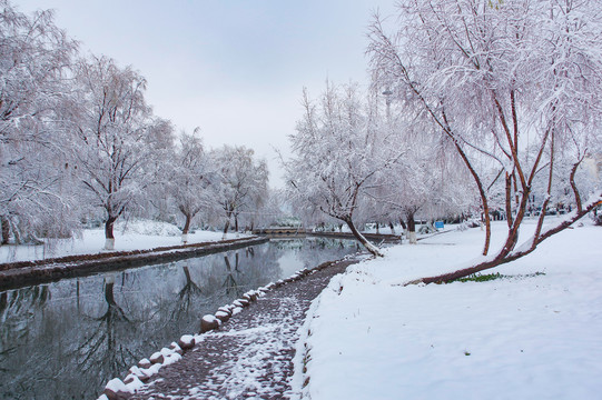 河边雪景