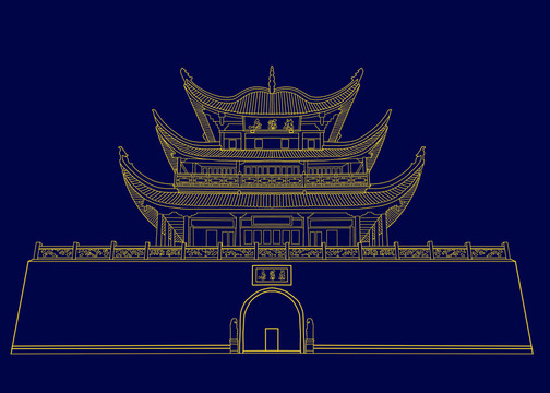 岳陽(yáng)樓線稿圖