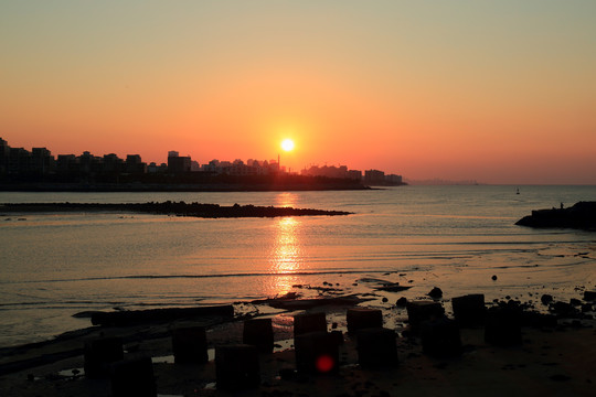 夕大海阳晚霞