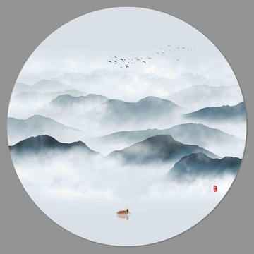 意境圓形水墨山水