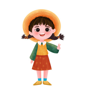 小女孩開心表情插畫