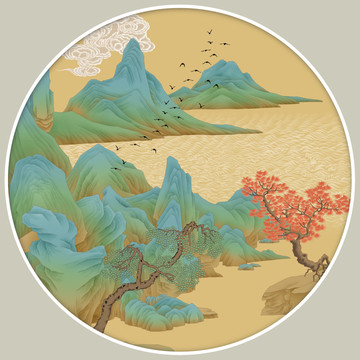 青綠山水圓形鏡心