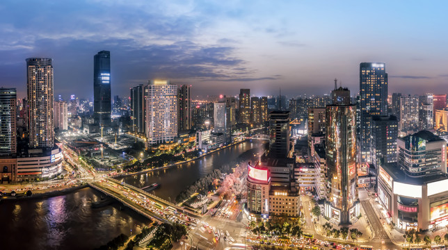 航拍宁波城市夜景