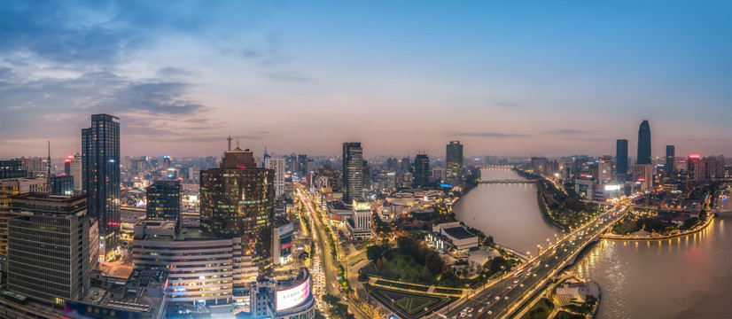 航拍宁波城市天际线夜景