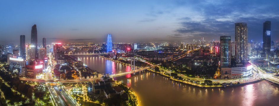 航拍宁波城市夜景