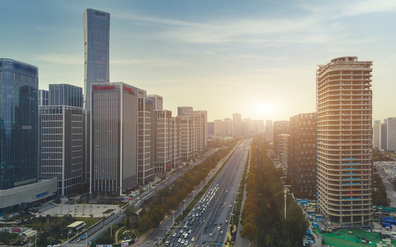 航拍济南城市建筑天际线