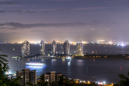 航拍三亚海岛夜景