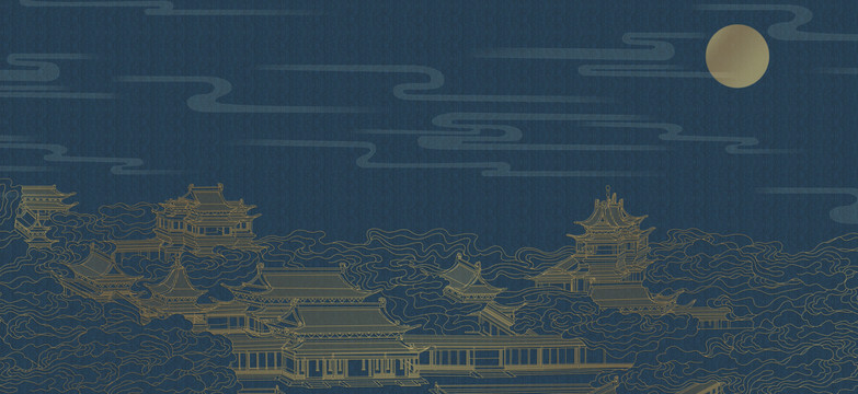 刺繡皇宮樓閣仙鶴高端壁畫