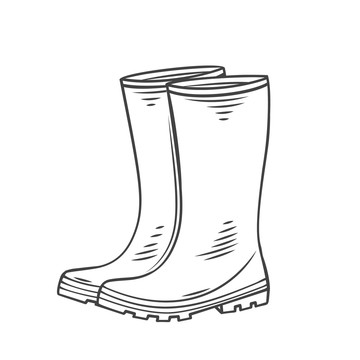 黑白手绘雨鞋插图