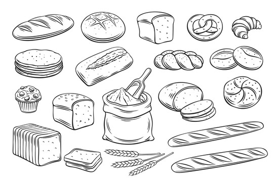 黑白手繪小麥烘焙制品插圖