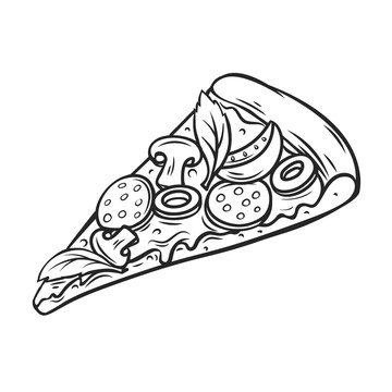 黑白披萨素描插图