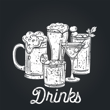 黑白手繪啤酒雞尾酒插圖
