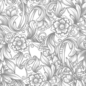 灰白素描花卉背景