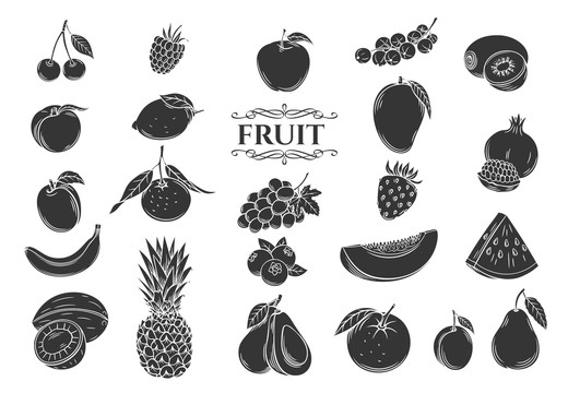 黑白手绘美味水果插图
