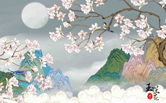玉蘭國潮花鳥圖