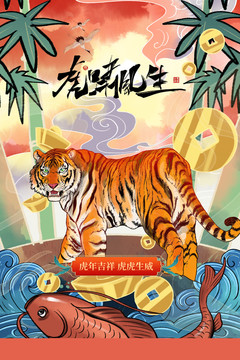 虎年新年春节竖版海报