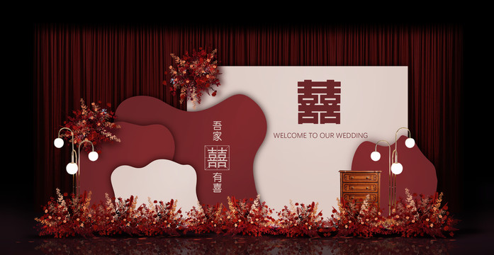新中式合影區(qū)婚禮手繪效果圖
