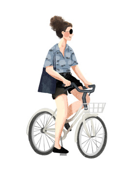 骑自行车的时尚女孩