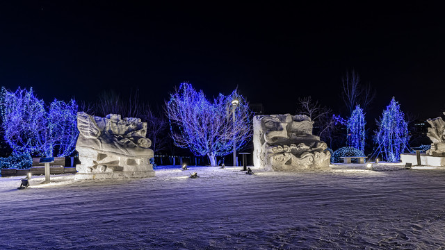 长春世界雕塑公园冰雪乐园夜景