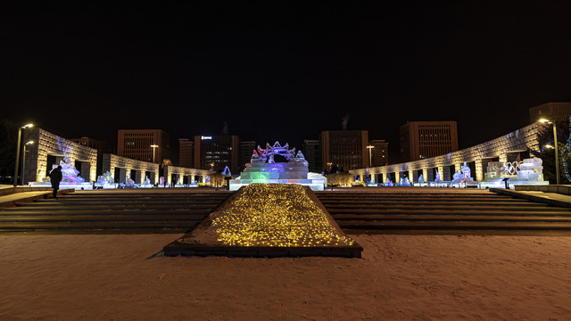 长春世界雕塑公园冰雪乐园夜景