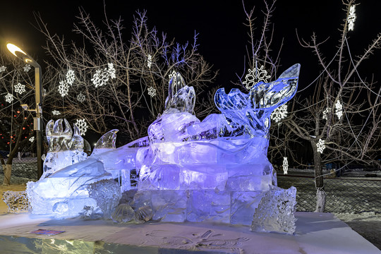 长春世界雕塑公园冰雪乐园夜景