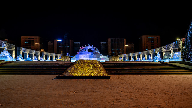 长春世界雕塑公园冰雪乐园夜景