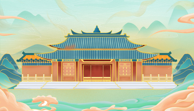 国潮中国风建筑插画风景