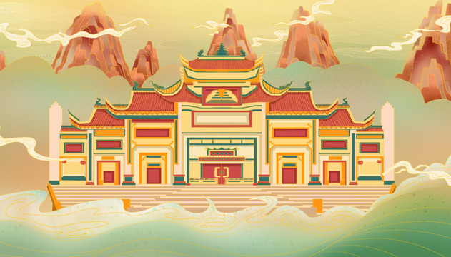 国潮中国风建筑插画风景