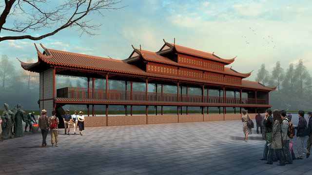 仿古中式建筑三層頂