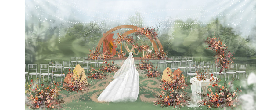 橙色秋色创意结构户外婚礼效果