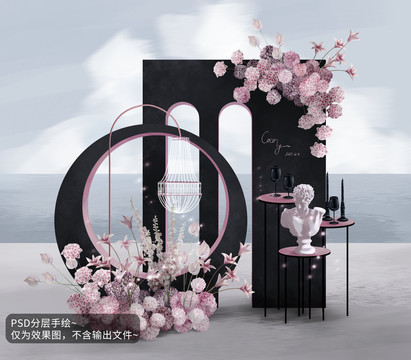 粉黑色韓式秀場風婚禮效果圖
